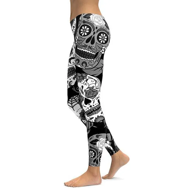 New skulls and skulls leggings from Europe and America Black White - Shop at LoveMi