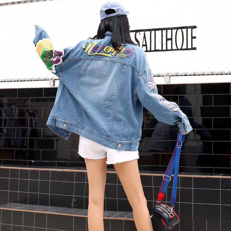 New European Fashion Brand Sequin Patch Printed Loose Fashion Jacket