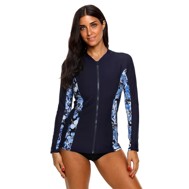 Bikini Fashion Printed Zipper Anti Ultraviolet Slim Fit Swimsuit Navy - Shop at LoveMi