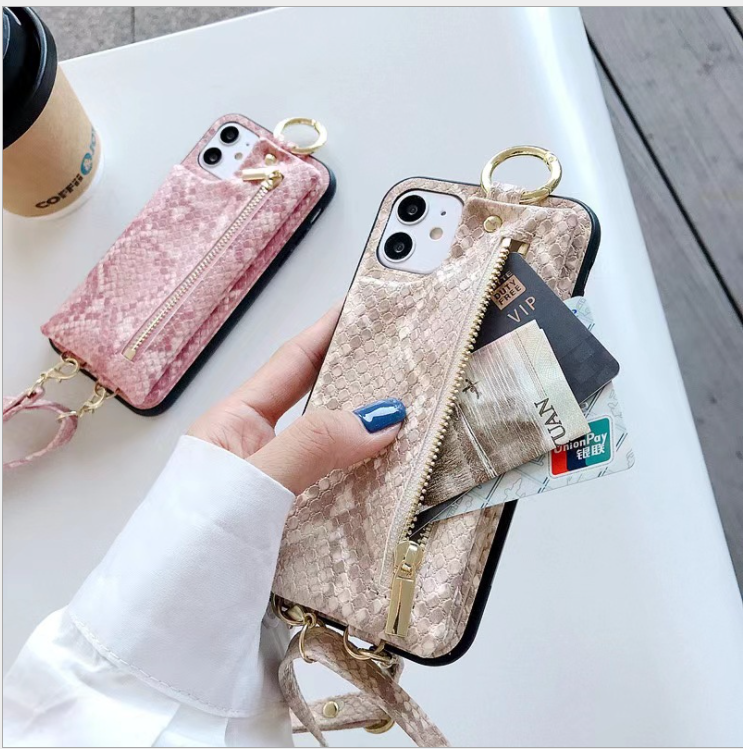 Compatible with Apple , Phone Case Zipper Wallet With Snakeskin Pattern