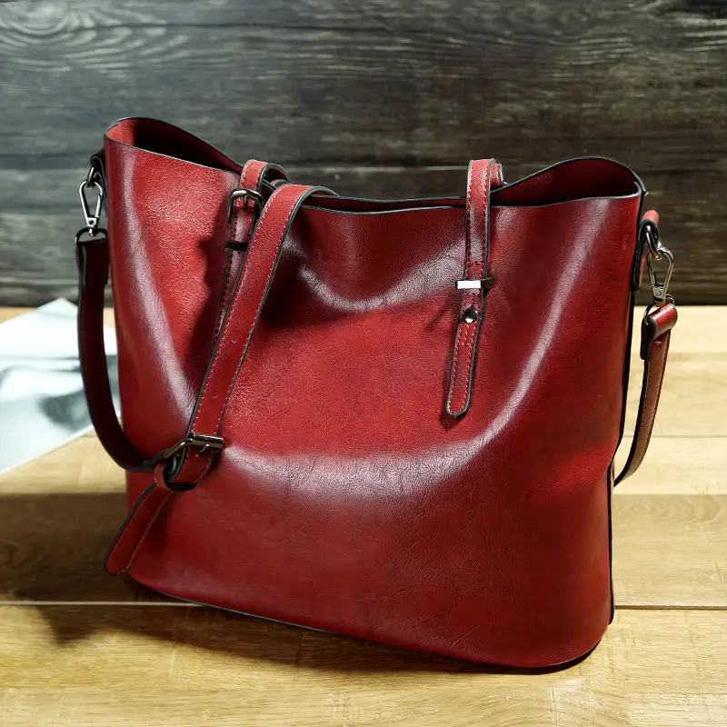 Simple Oil Wax Leather Messenger Shoulder Bags Women's High Capacity Portable