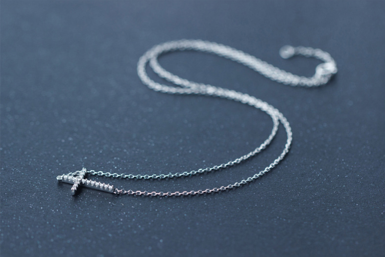 S925 Silver Necklace Korean Fashion Short Diamond Cross Set Chain Ladies Clavicle Chain
