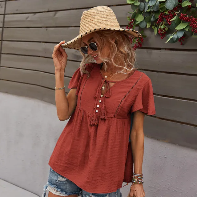 Leisure Vacation Solid Color T shirt Top Orange - Shop at LoveMi