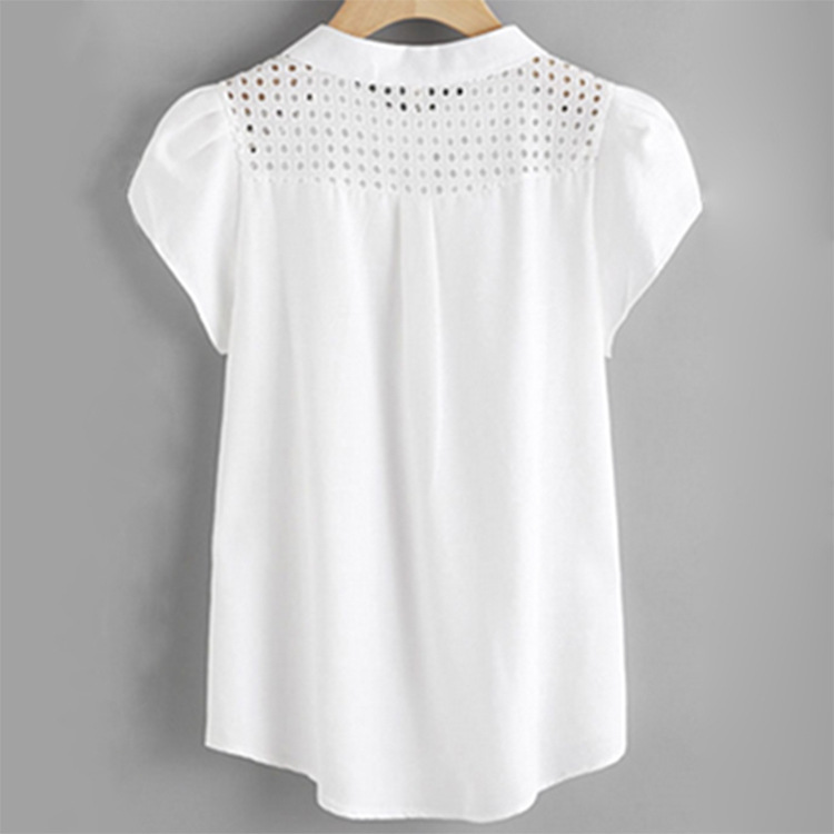 Hollow Stitching Short-sleeved Round Neck Top Shirt Women