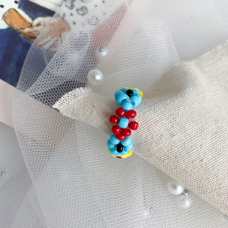 Beaded Flower Ring Female Index Finger Ring Handmade Natural Beaded Ring