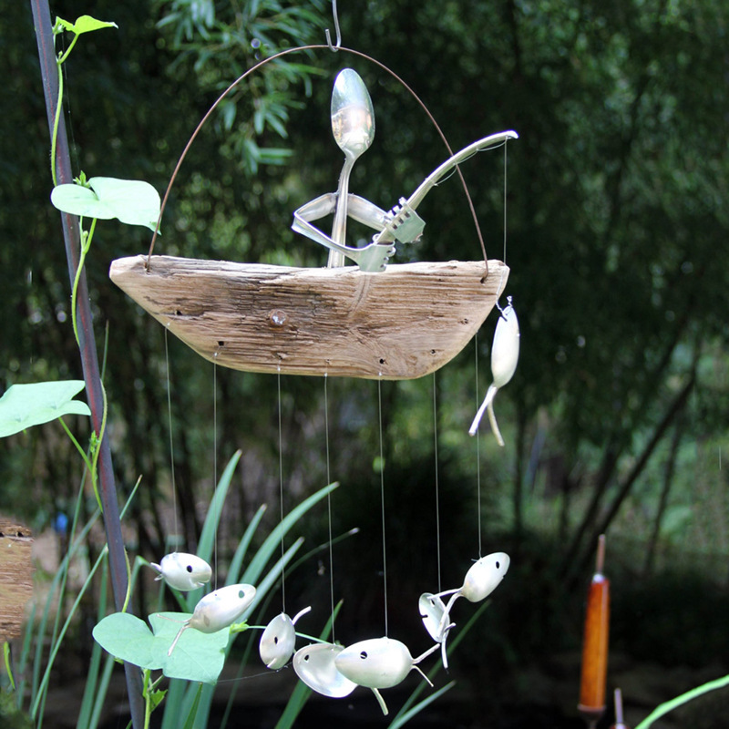 Angler Wind Bell Wooden Boat Fishing Spoon Head Bell