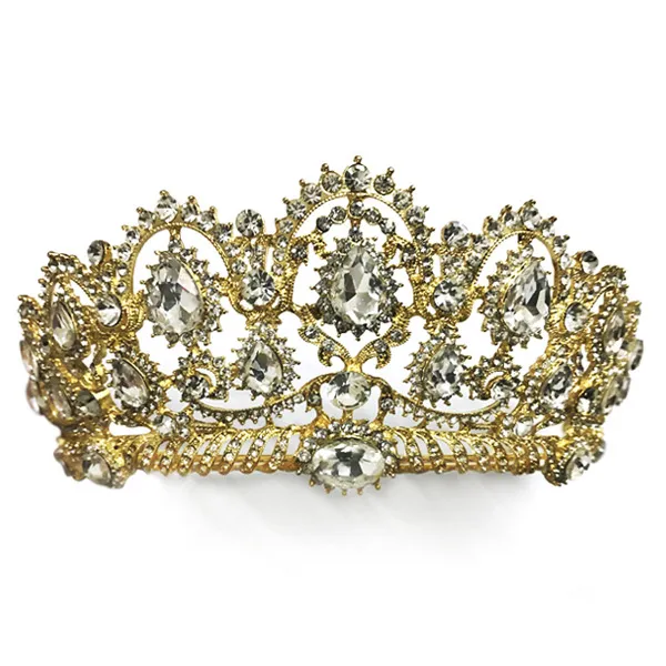 Bridal Rhinestone Wedding Big Crown Headband Gold - Shop at LoveMi