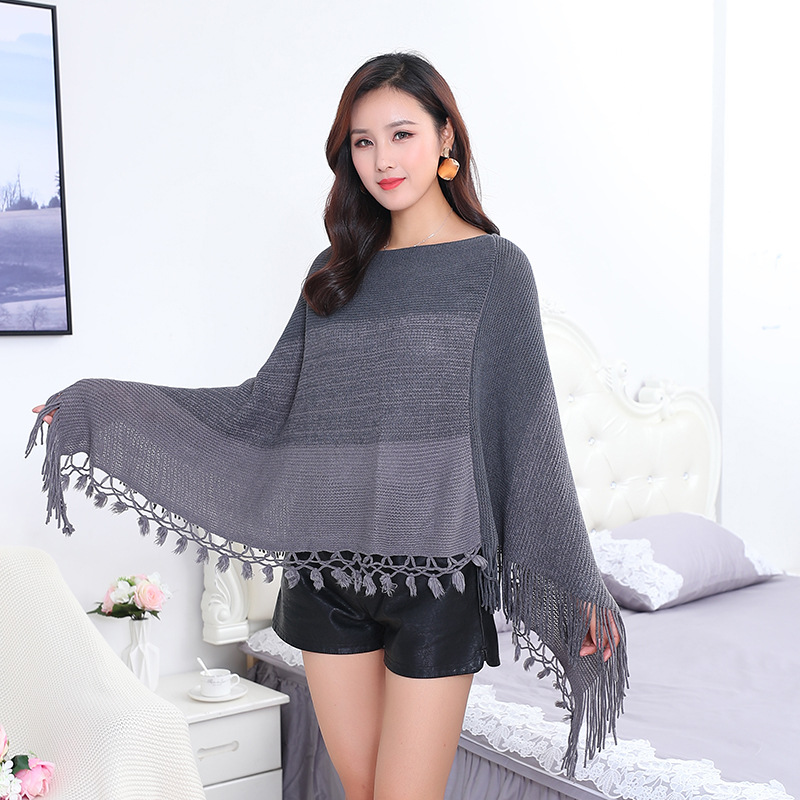 Sleeve Contrast Stitching Tassel Cape Plus Size Women's Clothing