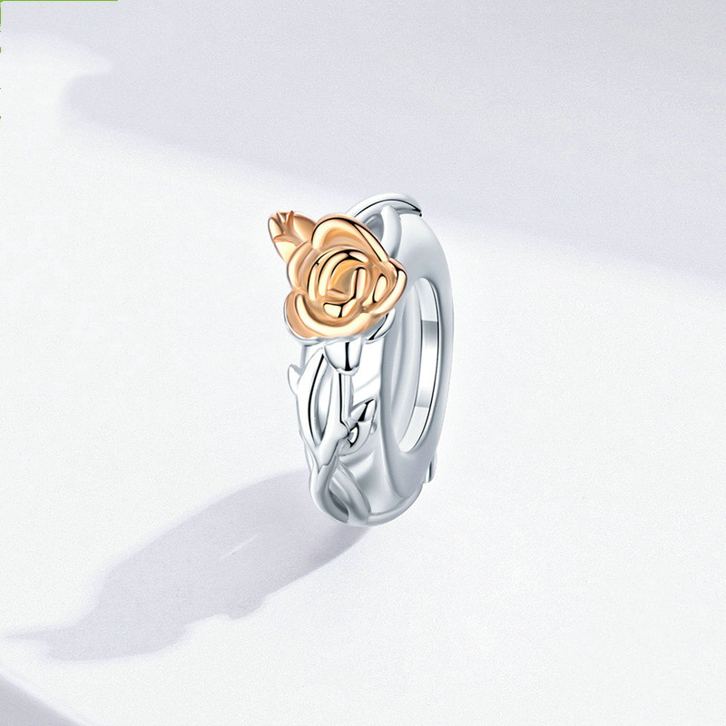 Silver Charm Original Rose S925 Silver Beads Valentine'S Day Lovers' Gold Plated Rose Bracelet Beads Bsc146