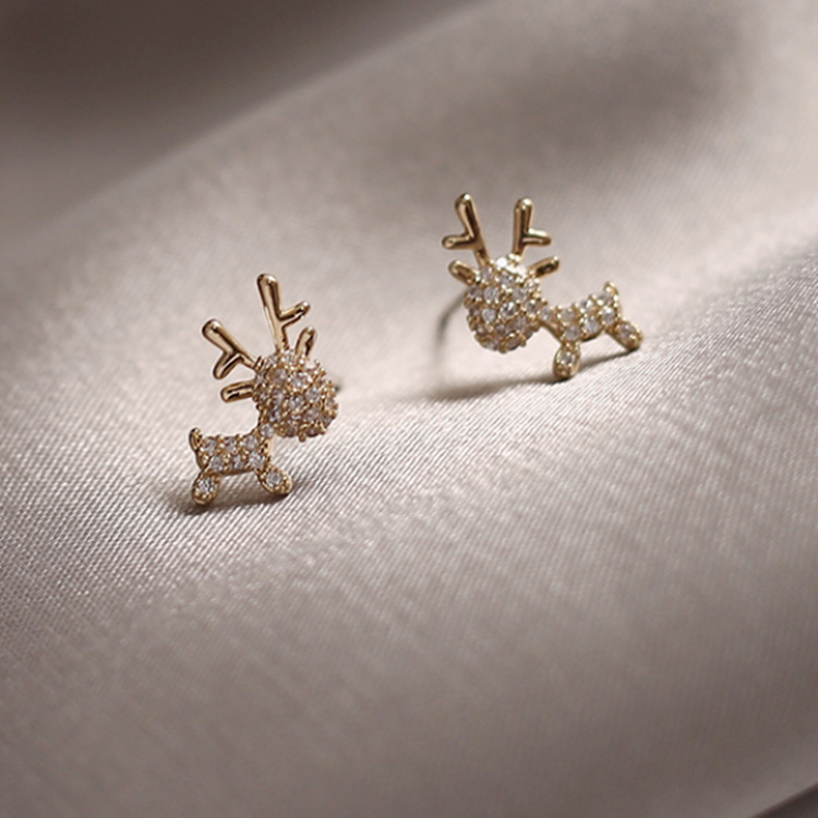 S925 Silver Needle Korea Simple Small Cute Net Red Sweet Christmas Deer Earrings Earrings