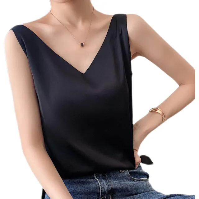 Summer Simulation Silk Camisole Women'S Inner Suit V Neck Black - Shop at LoveMi