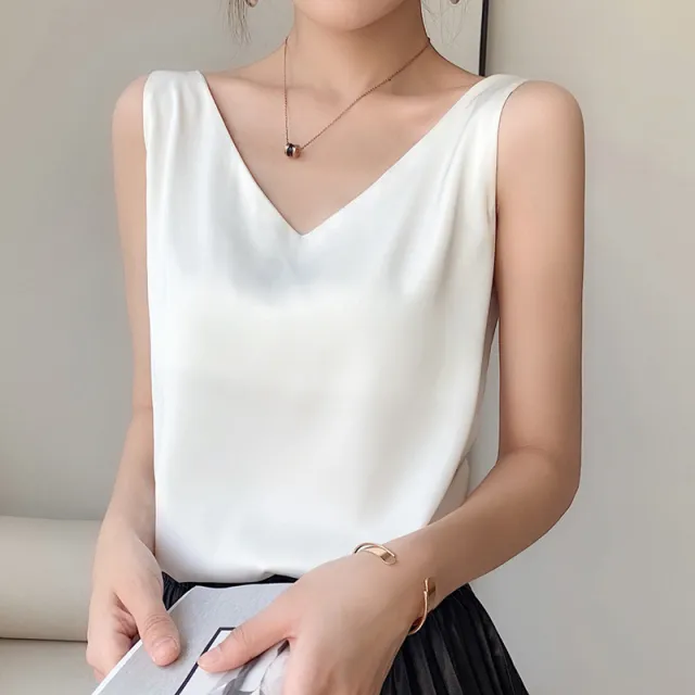 Summer Simulation Silk Camisole Women'S Inner Suit V Neck White - Shop at LoveMi