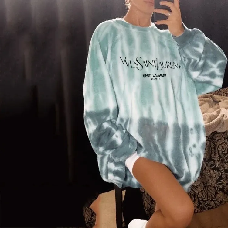 Women's Loose Tie-Dye Printed Hooded Sweatshirt - Green