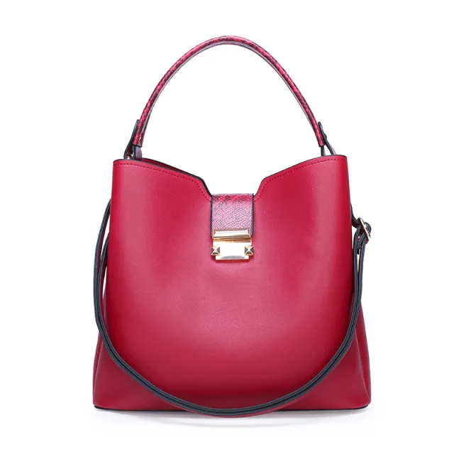 New Style Pu Korean Bucket Type Solid Color Leather Pattern One Shoulder Portable Leisure Bag Red - Shop at LoveMi