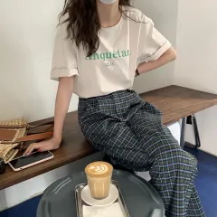 Letter Printed Round Neck Short Sleeve T-Shirt Women"S Summer Korean Loose And Simple Casual Top - Apricot - View 1