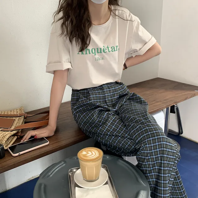 Letter Printed Round Neck Short Sleeve T Shirt Women"S Summer Korean Loose And Simple Casual Top Apricot - Shop at LoveMi
