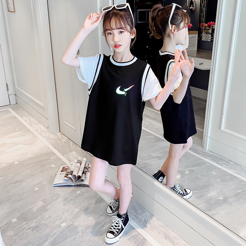 Children's T Skirt Korean Style Western Girl mid-length And Short-sleeved One Drop Delivery