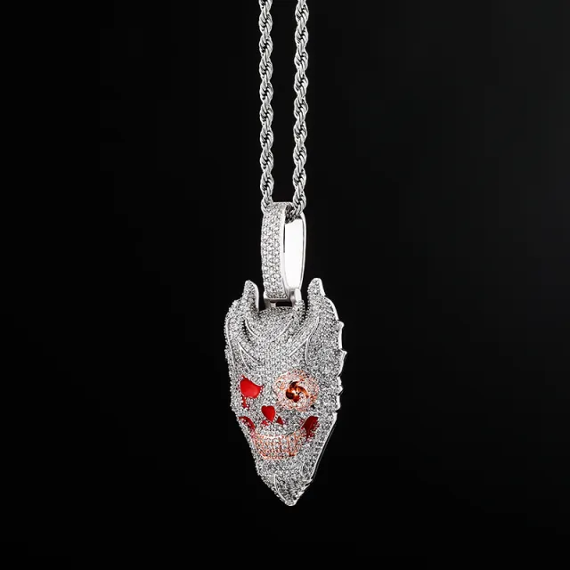 Ins Hot Fire Hell Ghost Full Of Zircon Dripping Oil European And American Hip Hop Pendant Men'S Fashion Accessories Silver Red - Shop at LoveMi