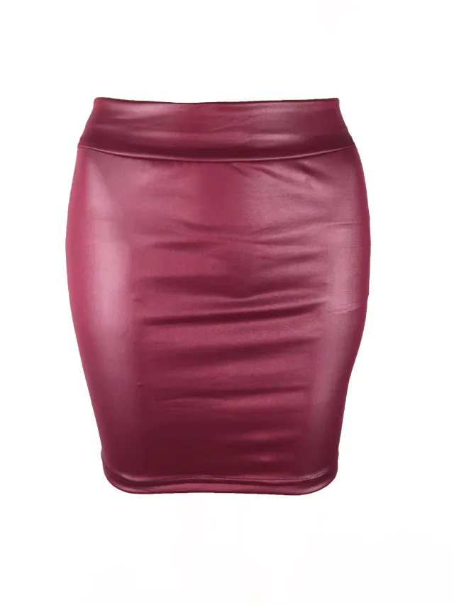 Korean Women'S Bottoming Skirt, Matte Faux Leather Skirt, Pu Bag Hip Skirt Red - Shop at LoveMi