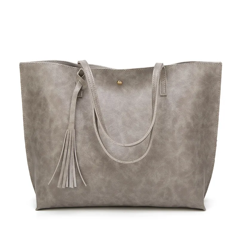 Autumn New Women'S Bag European And American Fashion Tassel Shoulder Bag Handbag Women Large Capacity - Gray