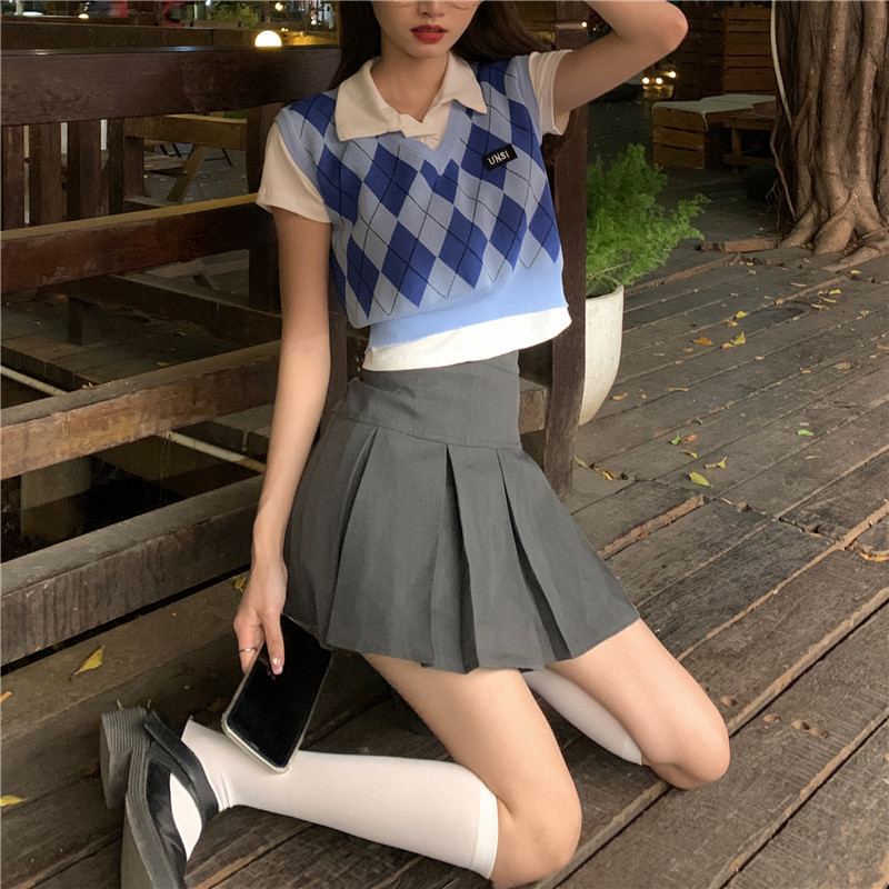 Title 5, Summer New American Rhombus Blue Cropped Top Sw...