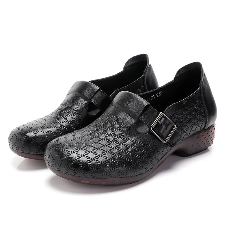New Style Beef Tendon Sole Retro Ethnic Style Leather Casual Soft Sole Women'S Leather Shoes - Black
