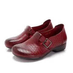 New Style Beef Tendon Sole Retro Ethnic Style Leather Casual Soft Sole Women'S Leather Shoes - Red - View 1
