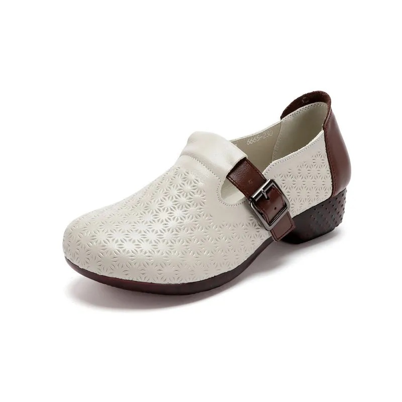New Style Beef Tendon Sole Retro Ethnic Style Leather Casual Soft Sole Women'S Leather Shoes - White