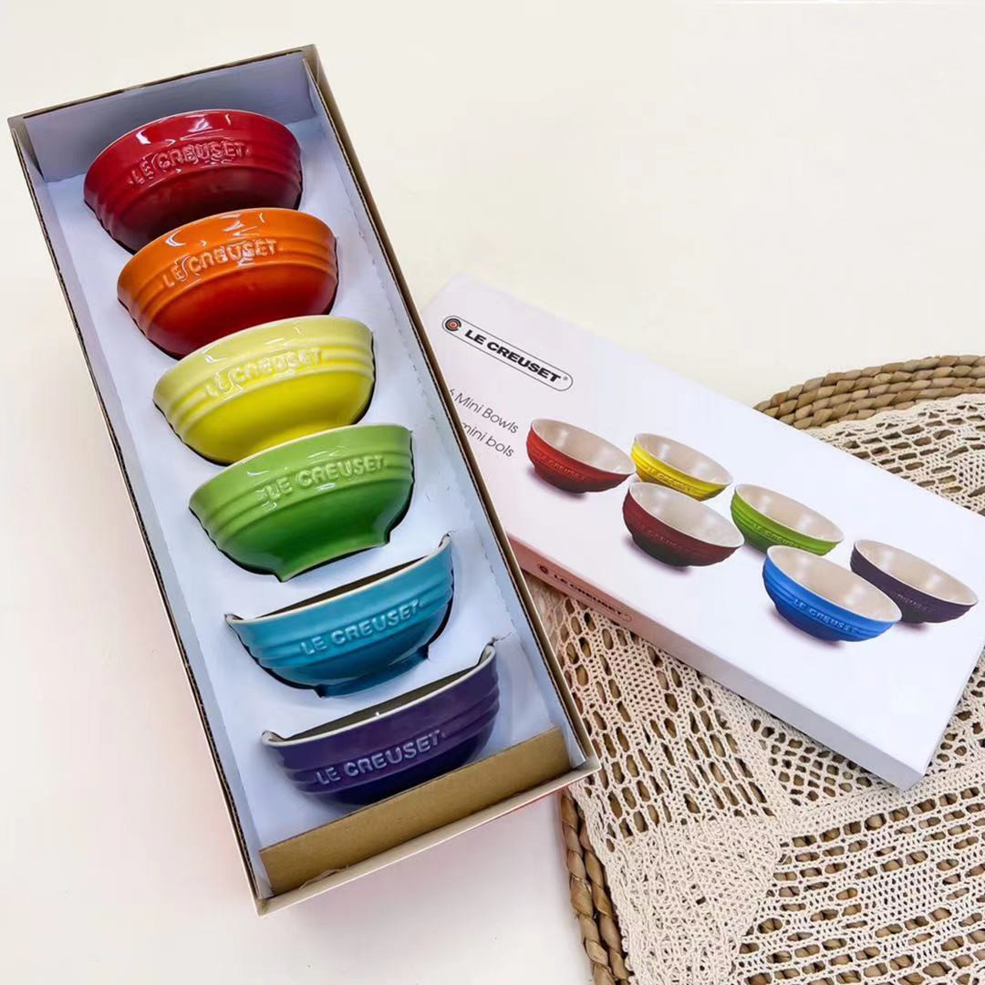 Title 6, Rainbow Bowl Six-Piece Enamel Cute Ceramic Rice...