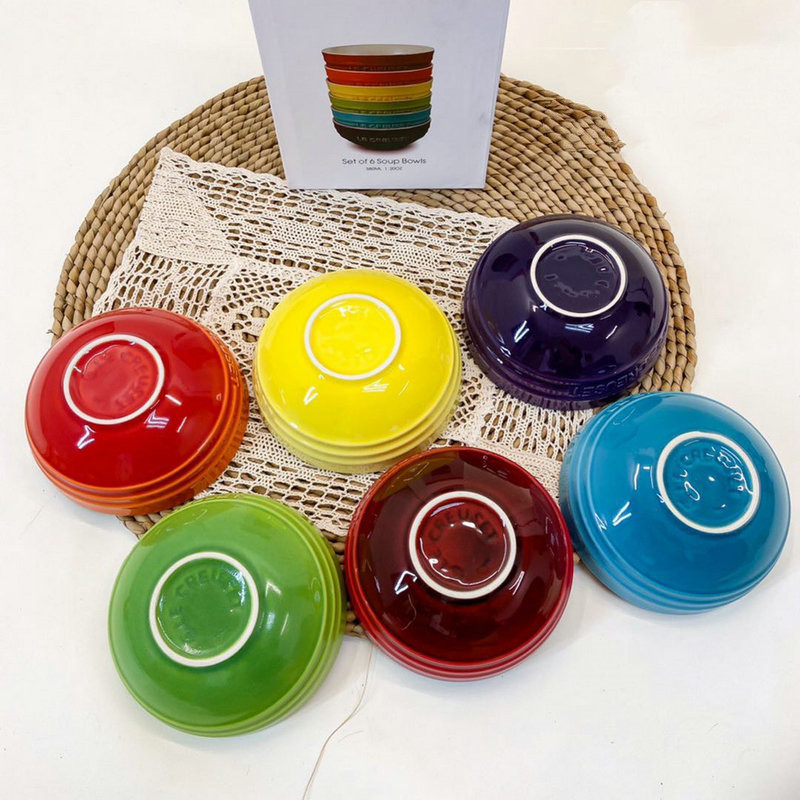 Title 3, Rainbow Bowl Six-Piece Enamel Cute Ceramic Rice...