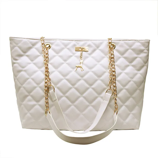 Fashion Lingge Embroidered Thread Shoulder Bag Large Capacity Leisure White - Shop at LoveMi
