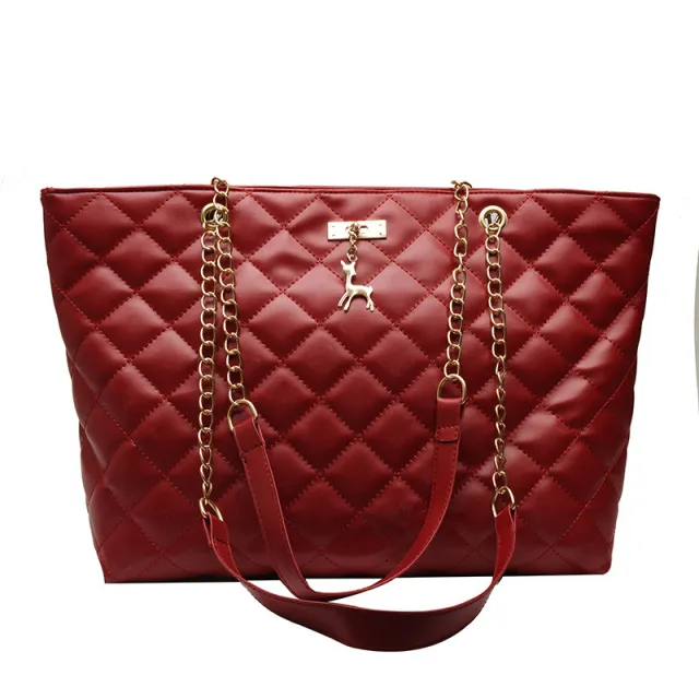 Fashion Lingge Embroidered Thread Shoulder Bag Large Capacity Leisure Red - Shop at LoveMi