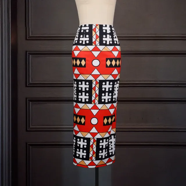 High Waist Large Size Slim Geometric Print Split Split Casual All Match Bag Hips Women'S Skirt Skirt Photo Color - Shop at LoveMi