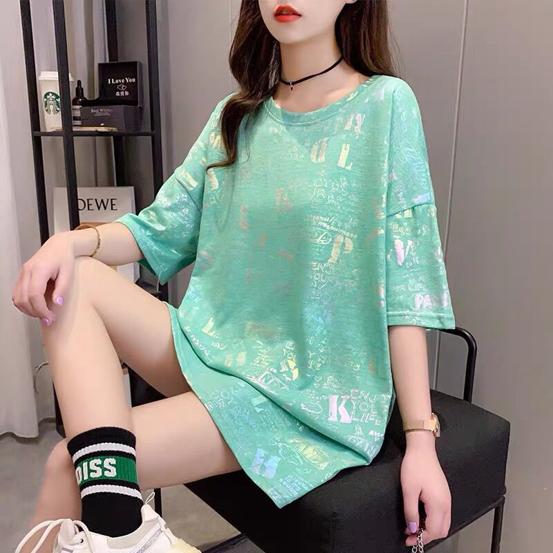 Short-Sleeved T-Shirt Women'S Summer Plus Size Women'S Clothing New Korean Ins Tide Print Top
