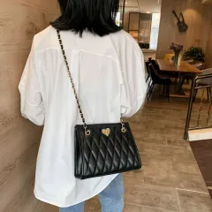 Fashion Shoulder Bag Simple Rhombus Chain Handbag - Black - View 1