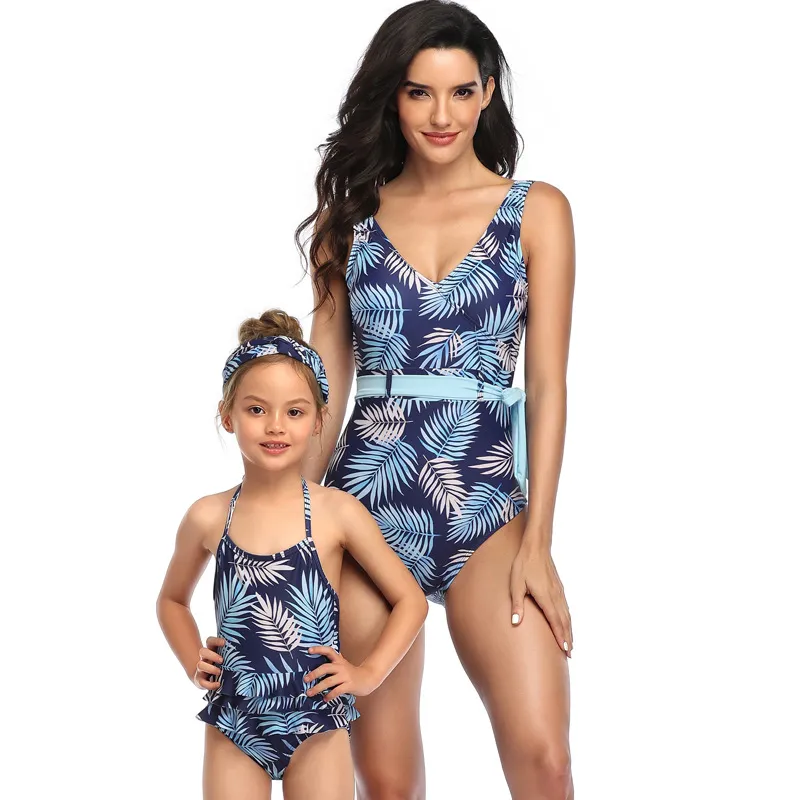 Digital Print One-piece Parent-child Swimsuit Foreign Trade Bikini Xing Cheng Swimsuit - Blue