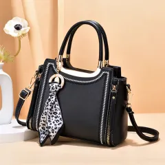 Trendy Handbag Silk Scarf Ornaments Large Capacity Shoulder Bag - Black - View 1