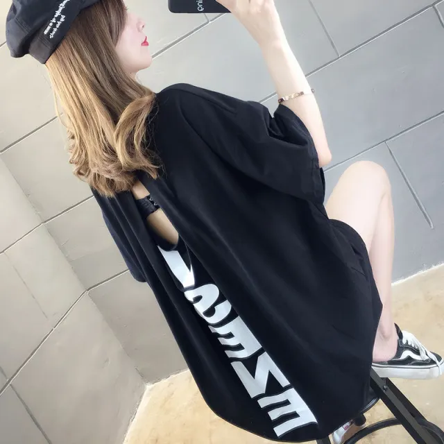Women'S Short Sleeved T Shirt Skirt Over The Knee Long Korean Printing Compassionate Women Tide Foreign Trade Black - Shop at LoveMi