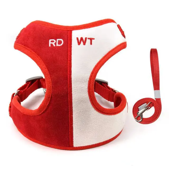 Pet Chest Harness Suede Soft Vest Style Dog Leash Vermilion Pure White - Shop at LoveMi