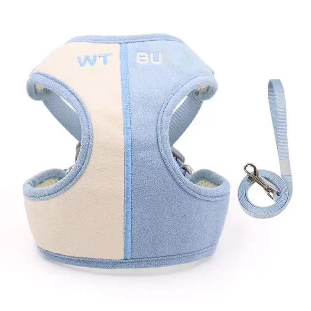 Pet Chest Harness Suede Soft Vest Style Dog Leash Beige Light Blue - Shop at LoveMi