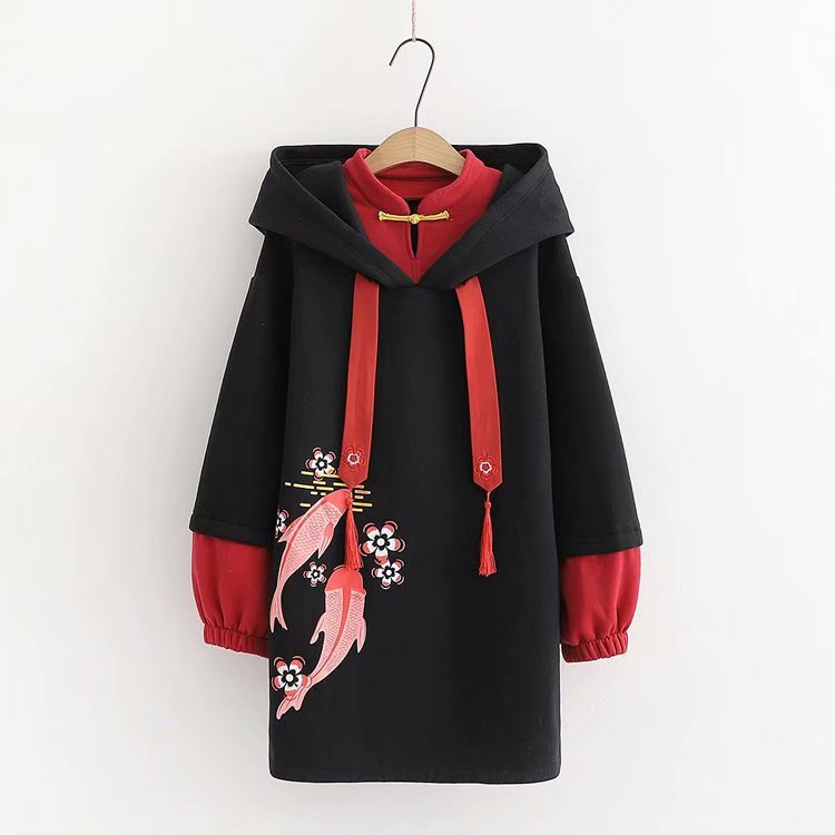 Title 2, Fake Two Small High-Necked Hooded Sweater Women...