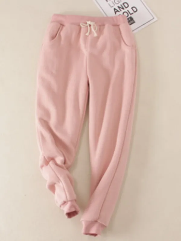 Lamb Fleece Padded Warm Pants Pink - Shop at LoveMi