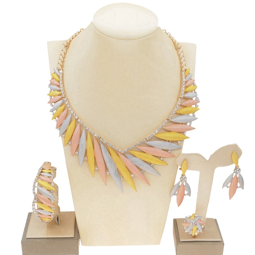 Europe And The United States 3D Hit Color Series Four-Piece Necklace Necklace Bracelet Ring Earrings Jewelry Women