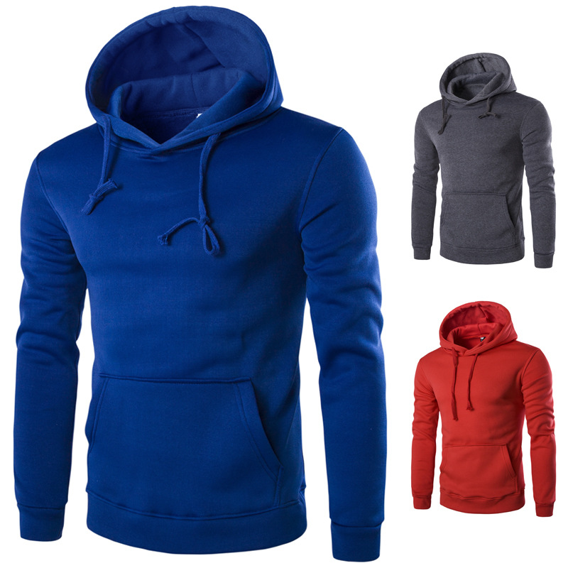 Pure Color Slim Men's Hooded Long Sleeve Casual Simple Pullover Sweater