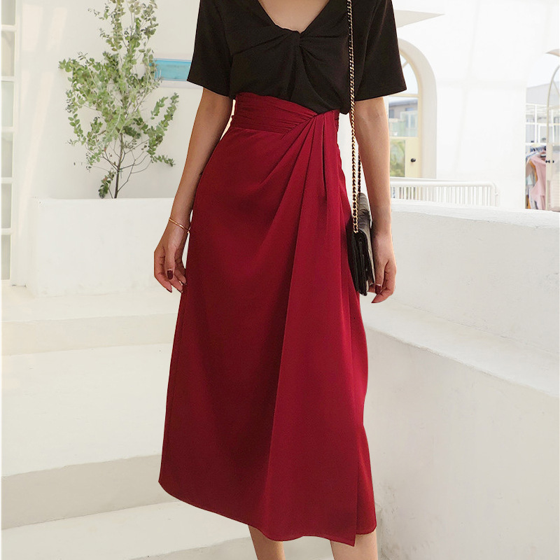 Title 2, Womens Solid Color Mid-Length Skirt Autumn Hig...