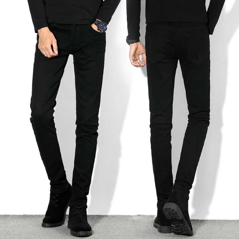 Black Jeans Men'S Summer Thin Slim-Fit Feet Pants Stretch Tight-Fitting Korean Style Trendy Stovepipe Casual Long Pants