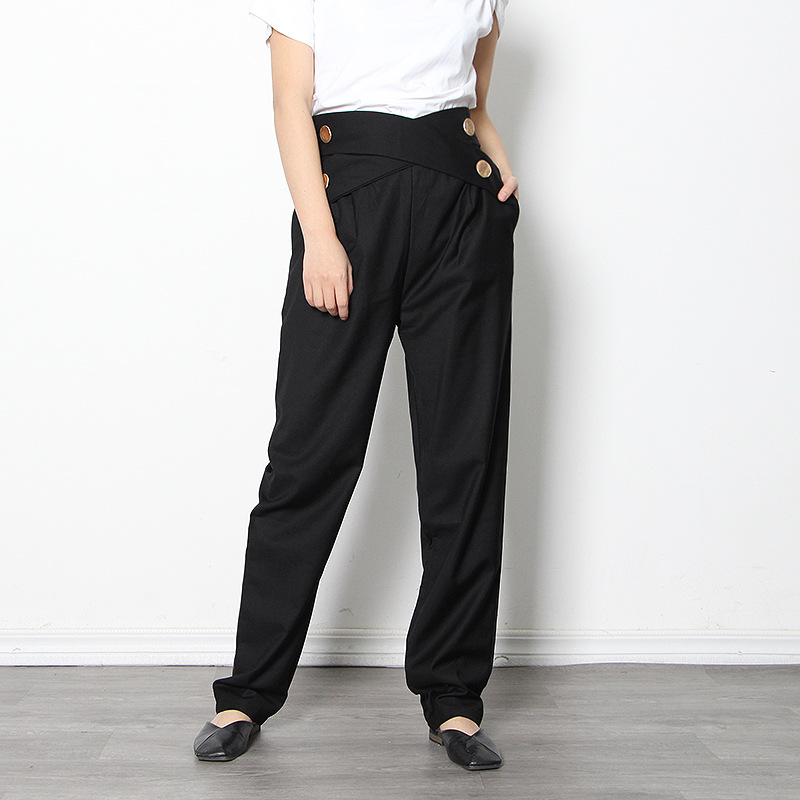 Large Metal Buckle, Cross Straps, High Waist, Fashion Temperament, Straight Trousers, Thin Feet, Casual Pants Black - Shop at LoveMi