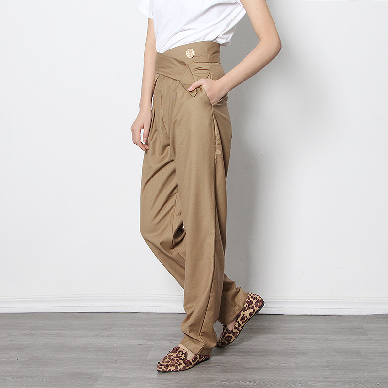 Large Metal Buckle, Cross Straps, High Waist, Fashion Temperament, Straight Trousers, Thin Feet, Casual Pants