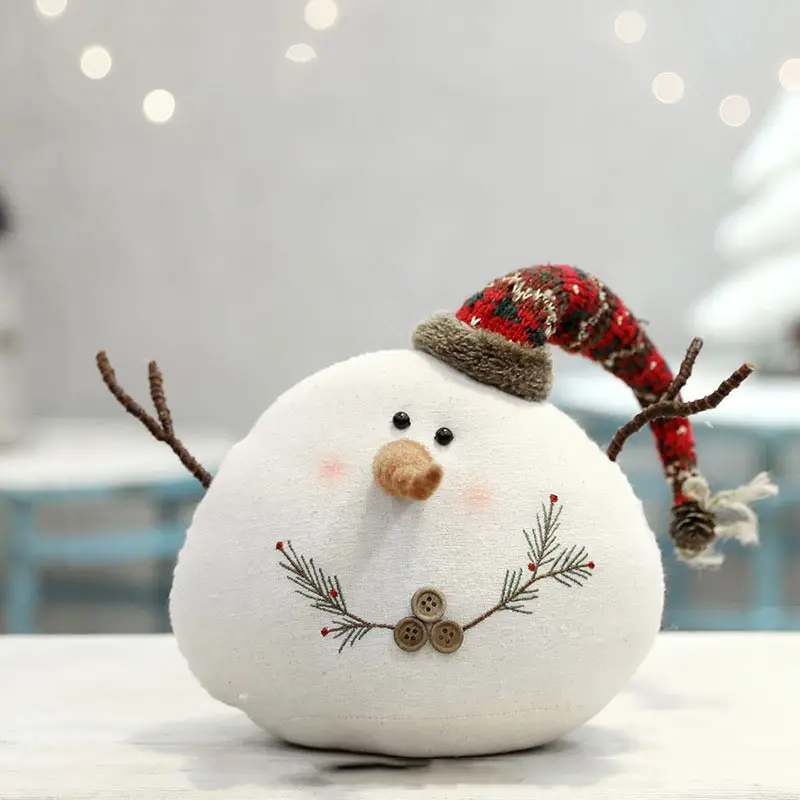 Christmas Decoration Plush Doll White Snowman Figurine Hooded Scarf