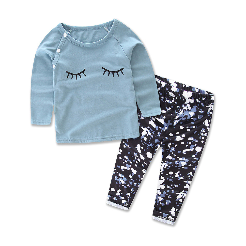 Children'S Clothing Autumn New Children'S Suit Baby Long-Sleeved Cute Top   Printed Pants Two-Piece Suit